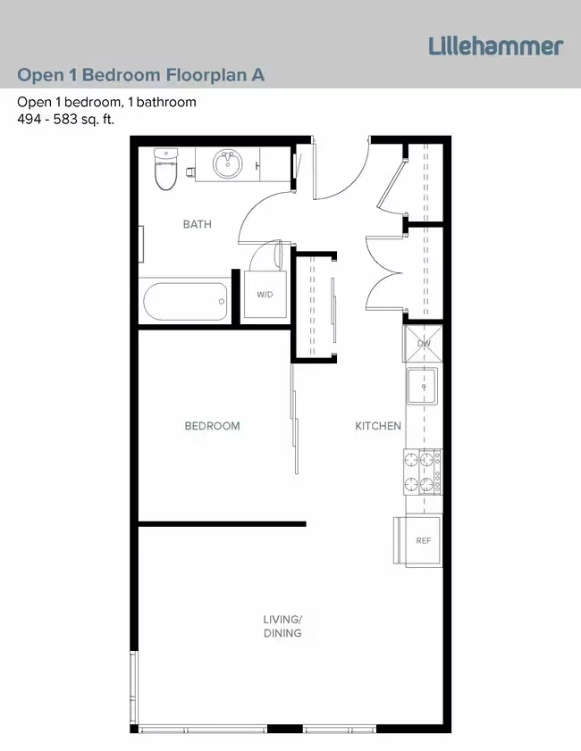 Open 1 Bedroom A 324-MFTE floor plan